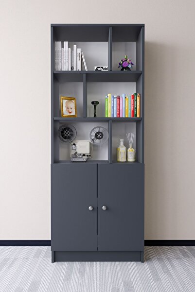 Mirobi Torfa 2 Kapaklı 6 Bölmeli Dekoratif Kitaplık Antrasit