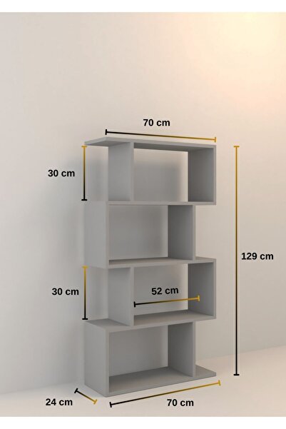 Mirobi Derbent 4 Raflı Kitaplık Zikzak Dekoratif Raf Zigzag Kitaplık, Beyaz