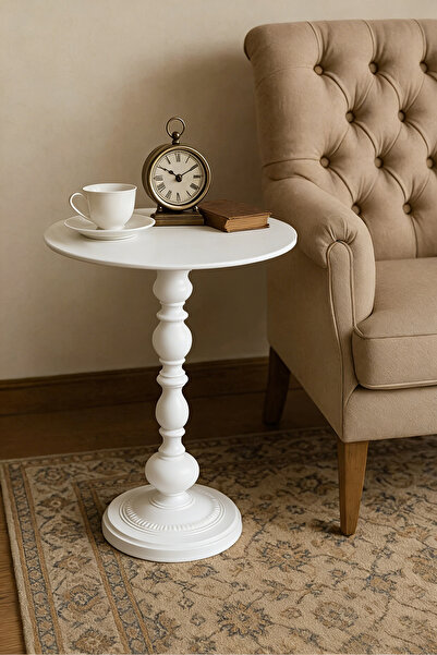 dida-cosmos طاولة جانبية كلاسيكية مستديرة بقاعدة باللون الأبيض - طاولة جانبية...