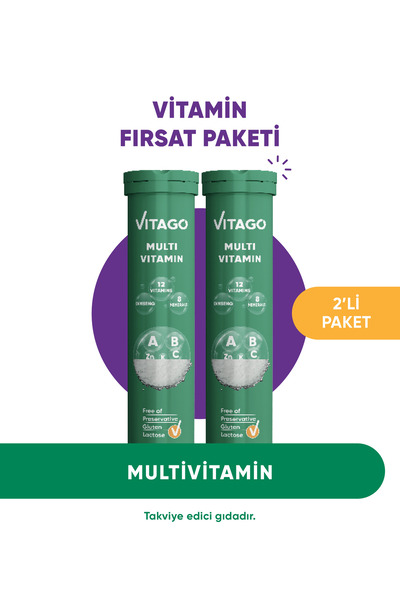 Vitago 2'li- Multivitamin, Multimineral 20'li Efervesan Tablet