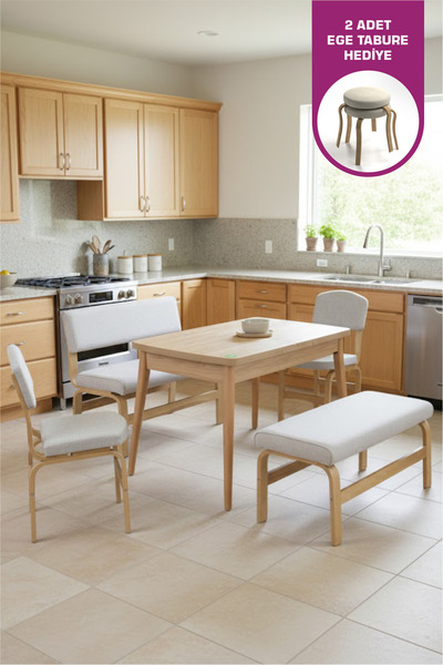 VİLİNZE Ege Sandalye-Bank Avanos Ahşap MDF Açılır Mutfak Masası Takımı - 70x1...