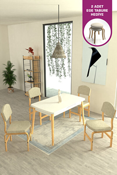 VİLİNZE Ege Sandalye Avanos Ahşap MDF Açılır Mutfak Masası Takımı - 70x120+30 cm