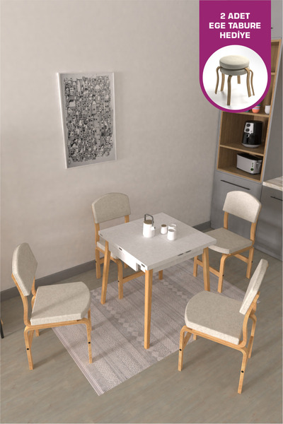 VİLİNZE Ege Sandalye Avanos Ahşap MDF Kanatlı Mutfak Masası Takımı - 70x70+70 cm
