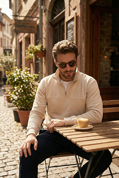 Buratti Pulover pentru bărbați, din bumbac, cu jumătate de fermoar, cu guler ...