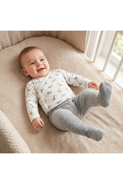 Tiffany Baby Boy African Animals Theme Double-Breasted 2-Piece Set Ecru 32020