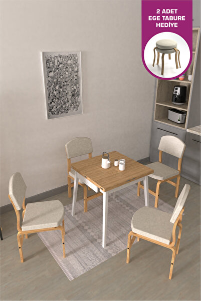 VİLİNZE Ege Sandalye Avanos Ahşap MDF Kanatlı Mutfak Masası Takımı - 70x70+70 cm