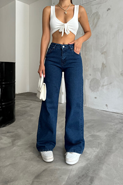 BİKELİFE Marineblaue Palazzo-Jeans mit hoher Taille