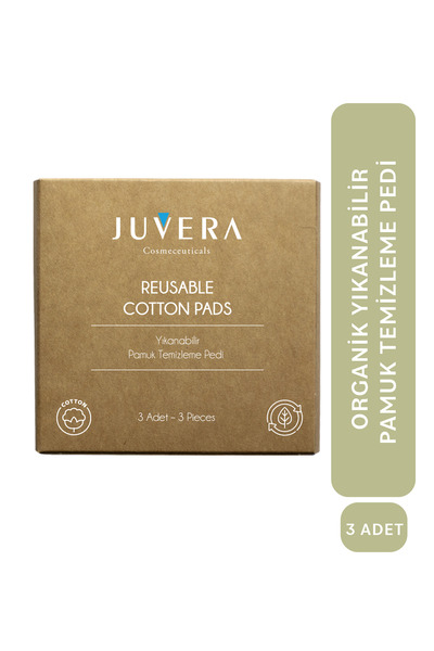 JUVERA Cosmeceuticals Organik Yıkanabilir Makyaj Temizleme Pamuk Pedi 3 Adet ...