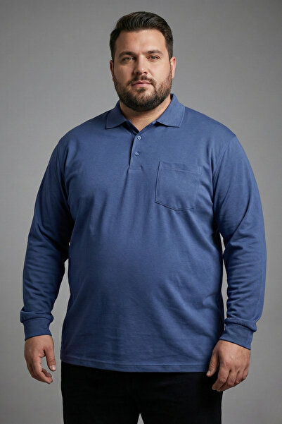 TANİŞ GİYİM Plus Size Solid Color Polo Neck Thin Combed Cotton Sweatshirt