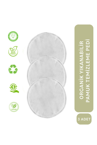 JUVERA Cosmeceuticals Organik Yıkanabilir Makyaj Temizleme Pamuk Pedi 3 Adet - %100 Organik