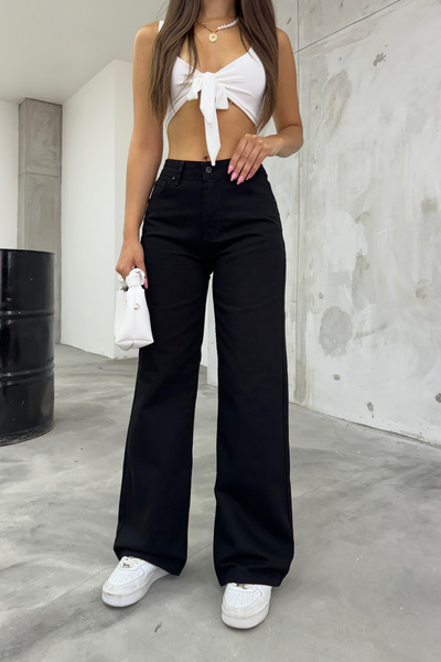 BİKELİFE Schwarze Palazzo-Jeans mit hoher Taille für Damen