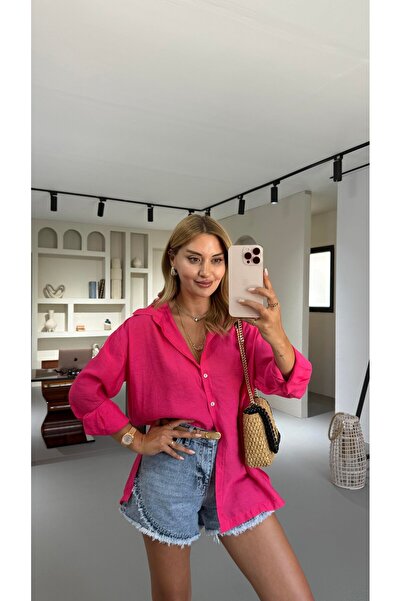 Sezgi Tekin Cămașă modală fucsia cu detaliu de fantă