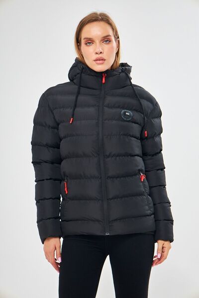 D1fference Жіноче вітрозахисне надувне пальто з капюшоном на підкладці чорног...