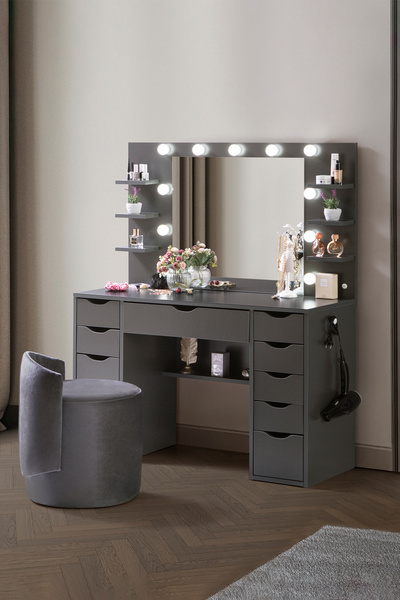 benim odam Diva Takı Düzenleyicili Hollywood Led Işıklı 6 Raflı Aynalı 11 Çek...