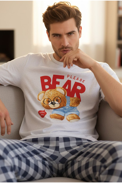 Siyah İnci Πλεκτό κοστούμι πιτζάμα με γκρι σχέδιο 25109844