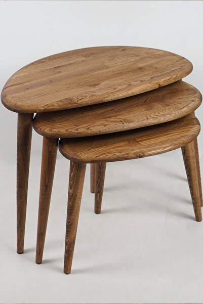 vornom Masif Gerçek Kestane Ağacı Zigon Orta Sehpa Takımı