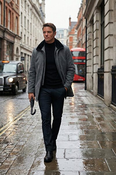 Buratti Regular Fit Çıkarılabilir Tüylü Yaka Detaylı Astarlı Kaşe Kaban Erkek...