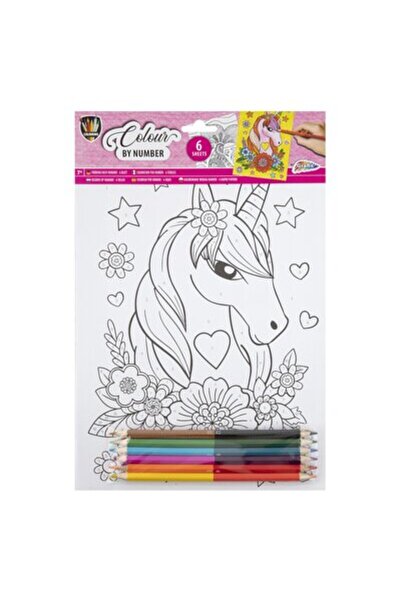 GRAFİX Pictură pe numere cu unicorni, A4, 6 pagini, 6 creioane duble