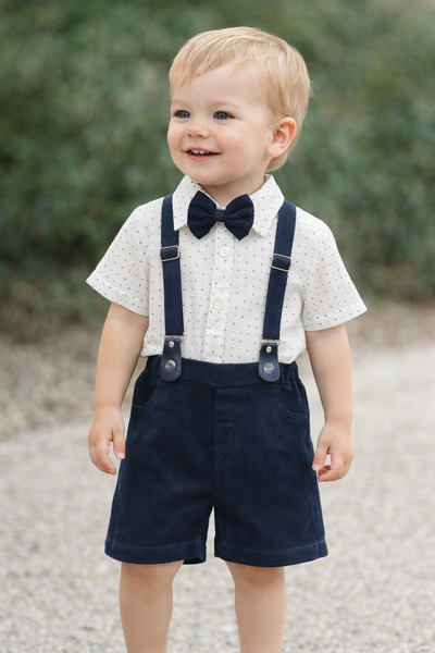 Chicsy Baby Tarz  Desenli Gömlek Belden Ayarlanabilir Slopetli Kısa Kollu Şor...