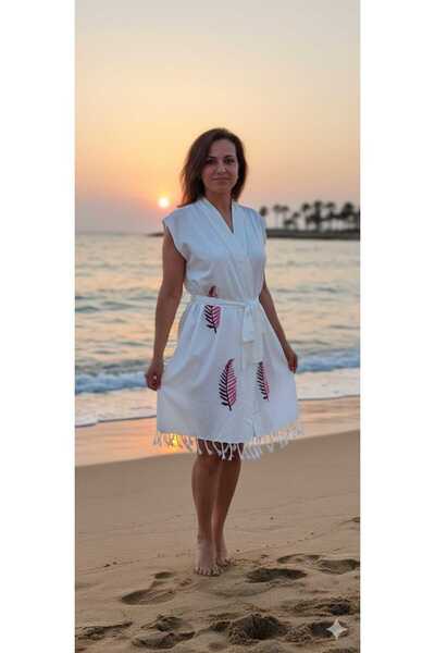 Nevin Acar Червоний безрукавний бамбуковий пештемал пляжний халат