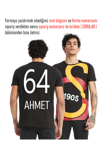 Galatasaray Orijinal Siyah GS Logolu T-shirt Kişiye Özel İsim ve Numara Baskılı
