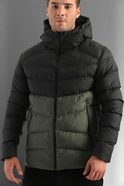 D1fference Erkek Siyah-haki Kapüşonlu Su Ve Rüzgar Geçirmez Spor Kışlık Şişme...