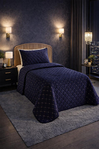 Çeyiz Diyarı مفرش سرير فردي مخملي من Dessert باللون الأزرق الداكن