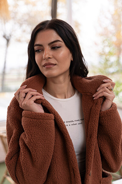 homytextiles سترة نسائية من شيربا فائقة النعومة بياقة قميص وأزرار