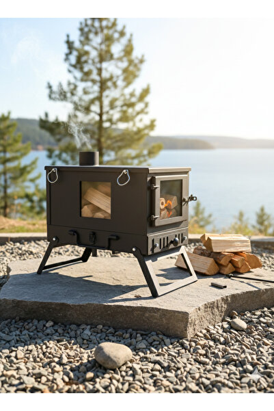 demirnesil Katlanır KUZİNELİ 2MM Çelikten Çift Tarafı Camlı Kül Hazneli Kamp ...