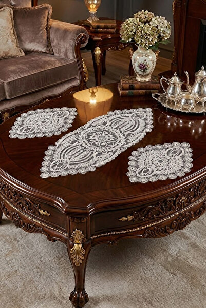 Çt Çeyizci Tekstil طقم طاولة قهوة لغرفة المعيشة مكون من 3 قطع، طقم مكون من 3 قطع