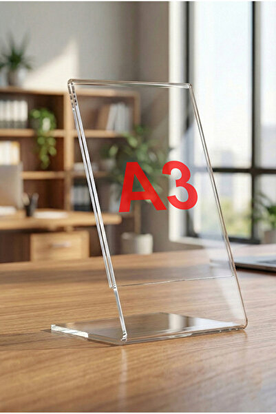CANNAS A3 L Tipi Dikey Masaüstü Ayaklı Şeffaf Pleksi Föylük Fiyatlık Broşürlü...