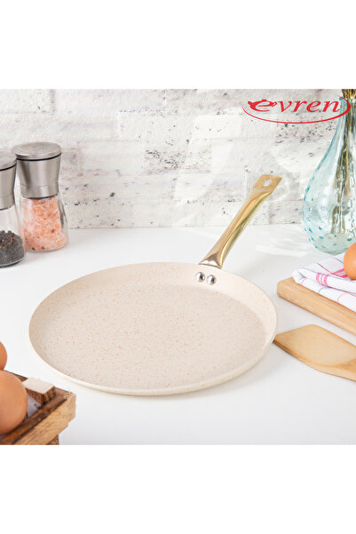 Evren 30 Cm Cream Kısa Kenarlı Krep Tava, Non-stick Krep Omlet Tavası 30 Cm (...