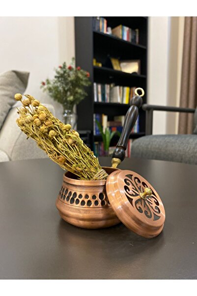 Layla Copper İşlemeli Topak Bakır Tütsülük Üzerlik Otu Hediyeli