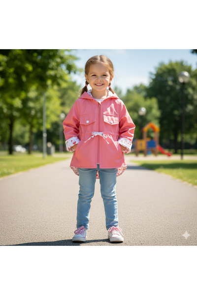 Seramis Drawstring Waist Pink Girls' Raincoat / Trench Coat