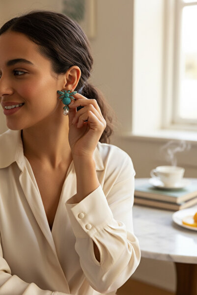 FAYRA ACCESSORIES Mayorka İnci Sallantılı Kraliçe Arı Küpe