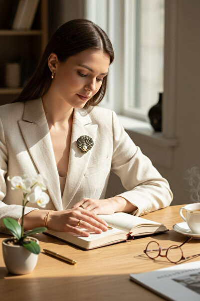 FAYRA ACCESSORIES Deniz Kabuğu Figür İnci Broş