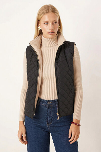 armonika Γυναικείο καπιτονέ γιλέκο με φερμουάρ τσέπης με μαύρη στάμπα ARM-24K...