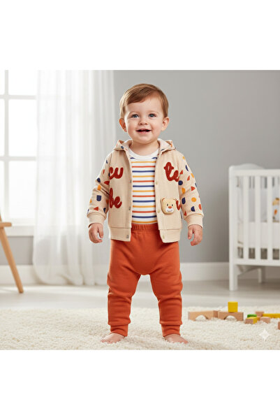 Agucuk Baby طقم بودي للأطفال الذكور مكون من 3 قطع / برتقالي