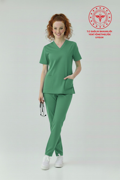 HEMİ Ameliyathane Forması Yeşil Scrubs Likralı Takım Sağlık Bakanlığı Uyumlu-...