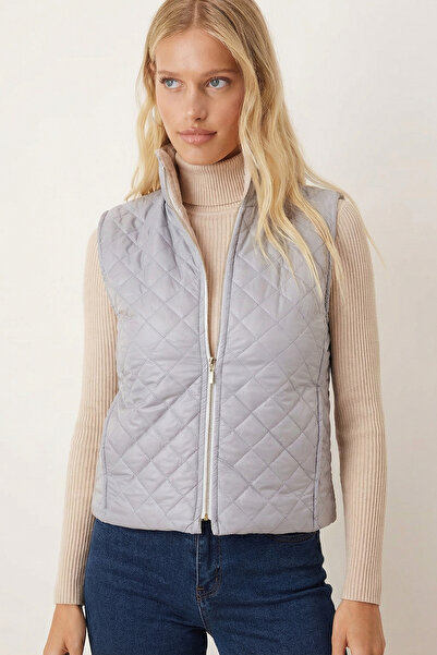 armonika Жіночий сірий стьобаний жилет з підкладкою з кишенями на блискавці A...