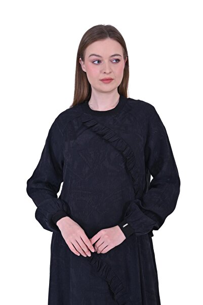 Invee Modal Ön Fırfırlı Elbise SİYAH