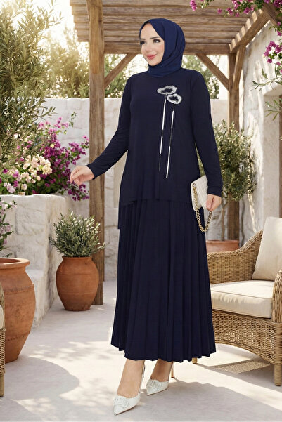 modamira Kadın Sandy Lacivert Büyük Beden 2li Eteği Piliseli Ikili Tesettür E...