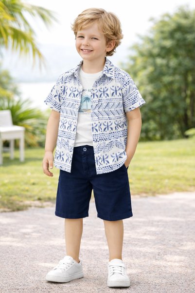 Chicsy Baby Stylish Patterned Shirt Leaf Print Adjustable Waist Short Sleeve ...