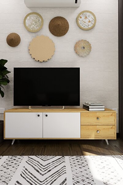 Mirobi Leder Modern Dekoratif TV Ünitesi Televizyon Sehpası Atlantik Çam 160 cm