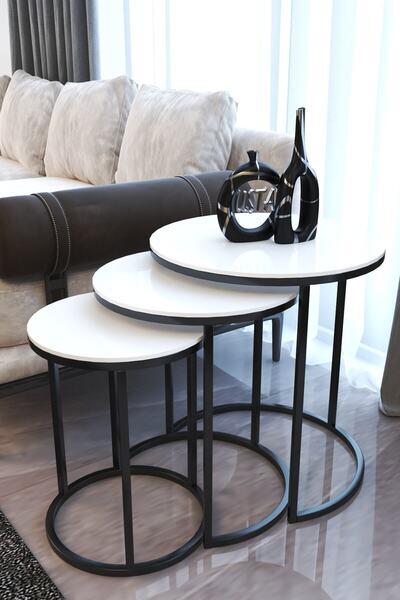 usta mekan Siyah Metal Parlak Beyaz Mdf Tabla Zigon Sehpa