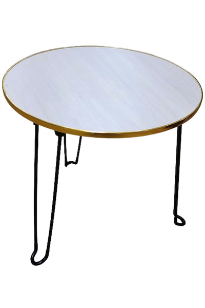 OEM Masa Mica Rotunda Alb Auriu cu piciore Metalica Negre