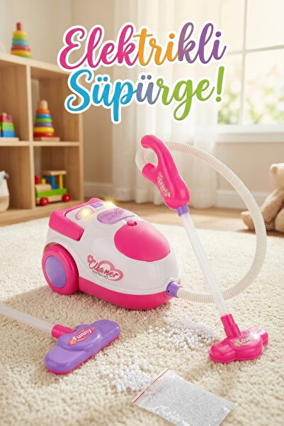 craftivio Gerçek Çekim Yapan Işıklı ve Sesli Oyuncak Elektrikli Süpürge - Pem...