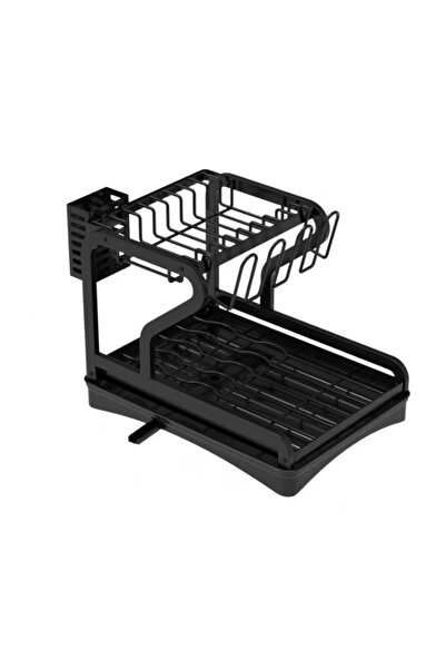 LILY Scurgator vase cu suport de tacamuri si pahare negru 2 niveluri tava scu...