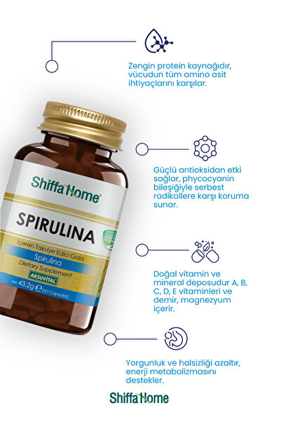 Aksu Vital Shiffa Home Spirulina Deniz Yosunu 60 Kapsül VEGAN