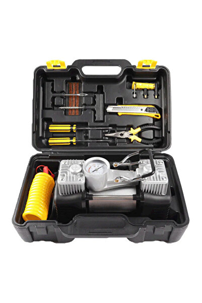 BASE Kit pentru pana Auto compresor 12V cu 2 cilindri si 7 accesorii